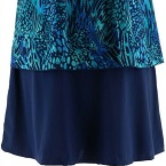 New $69 2 piece Denim & Co Beach Hi-Low Tankini Swimsuit Skirt Navy Animal - Picture 4 of 4
